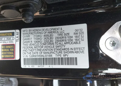 2022 Honda Cr-V 2Wd Ex z USA, uszkodzony, nr VIN 5J6RW1H59NL001496